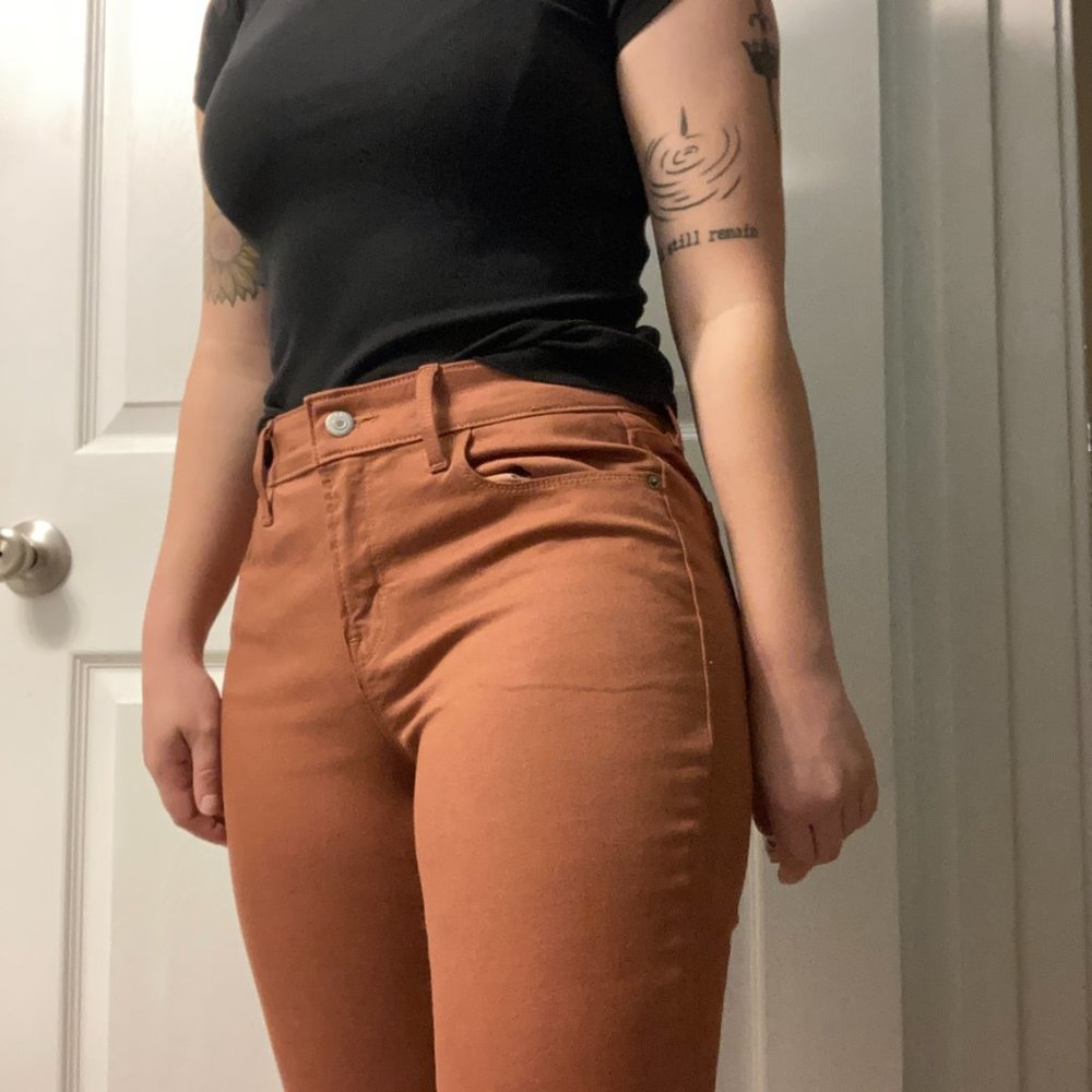 Burnt Orange Skinny Mid-Rise Jeans